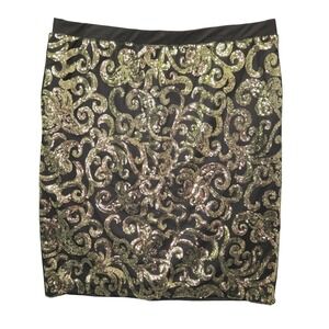 NWT Womens Plus Size 18W Black Gold Sequin Sparkly Night Out Party Pencil Skirt